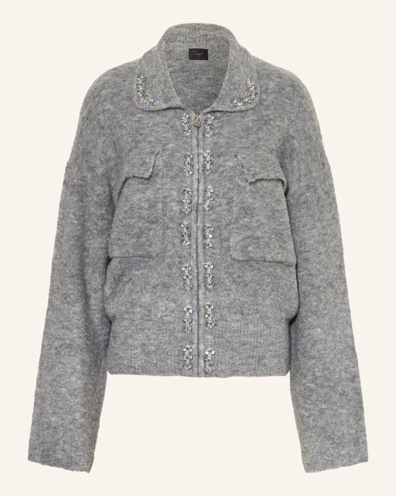 Pinko Strickjacke mit Schmucksteinen Grau