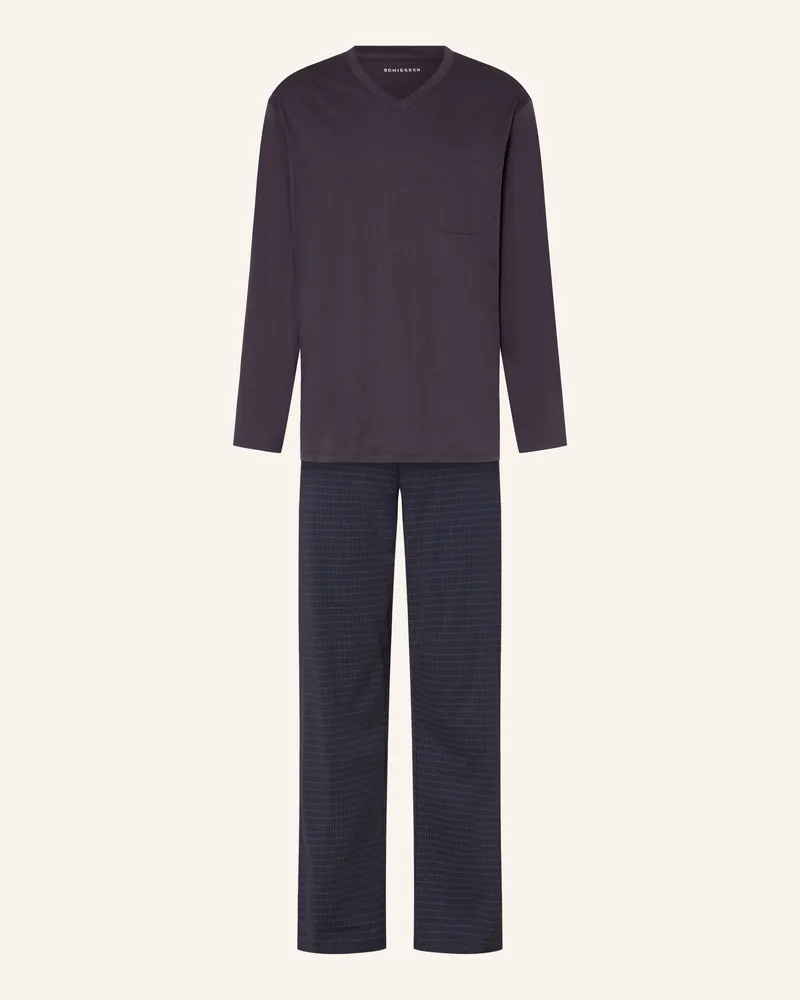 Schiesser Schlafanzug Comfort Essentials lila Dunkellila