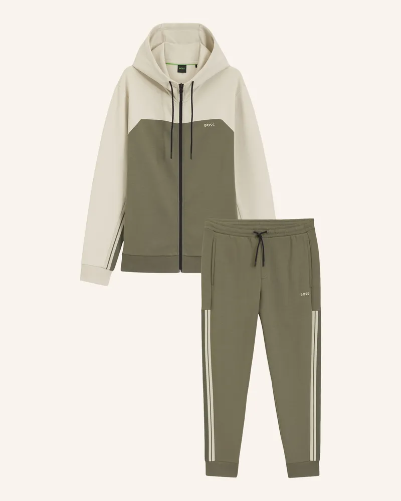 HUGO BOSS Sweatshirt Sw_Colorblock Hd Tt Regular Fit gruen Khaki