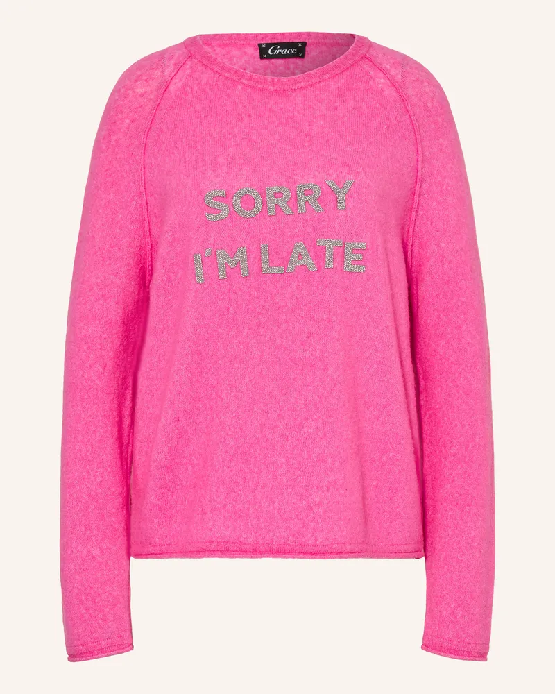 Grace Pullover Sorry I'm Late Mit Schmuckperlen pink Pink