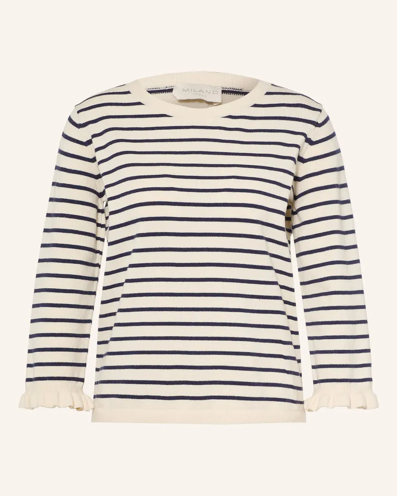 Milano Italy Pullover Mit 3/4-Arm Und Rüschen weiss Creme