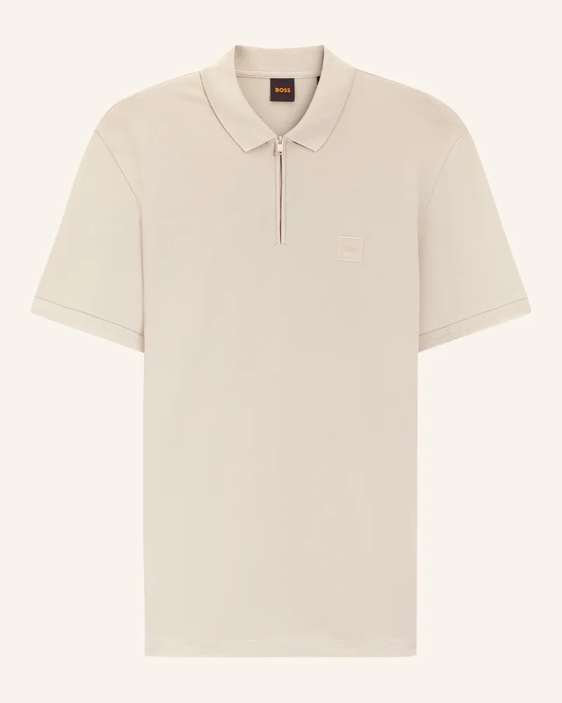 HUGO BOSS Piqué-Poloshirt Passerzip beige Hellgrau