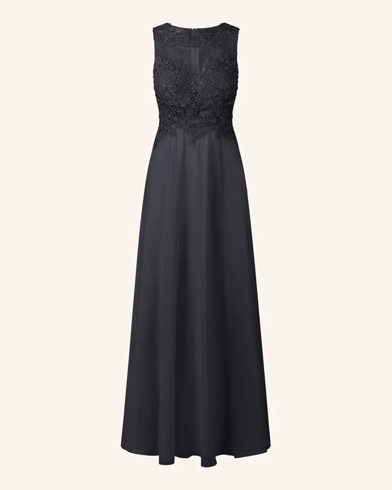 Apart Abendkleid mit Lochspitze und Schmucksteinen Dunkelblau