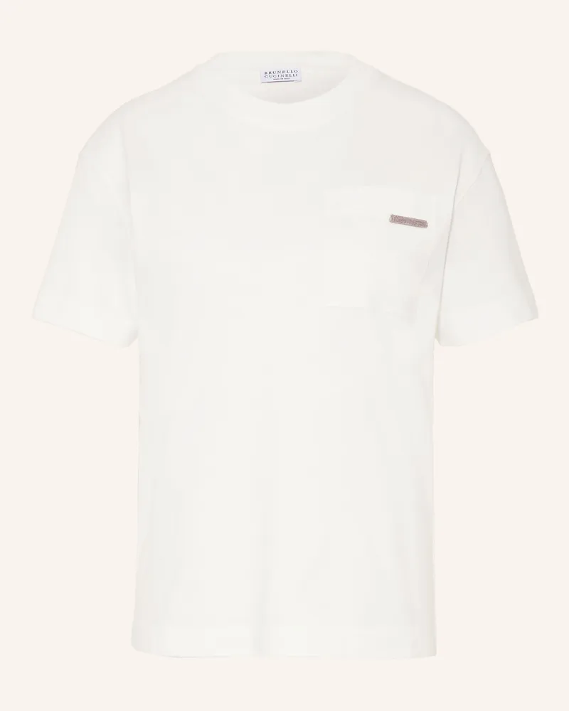Brunello Cucinelli T-Shirt mit Schmucksteinen Weiss