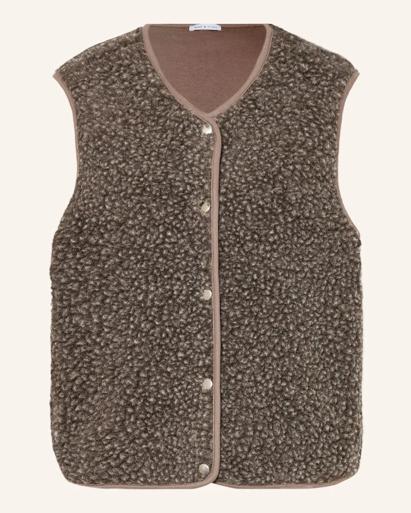 Mrs & HUGS Teddyfell-Weste beige Braun