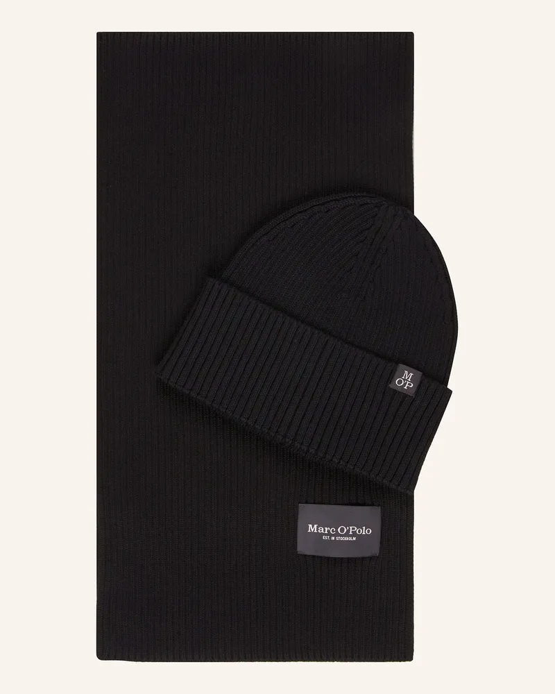 Marc O'Polo Set: Mütze Und Schal schwarz Schwarz