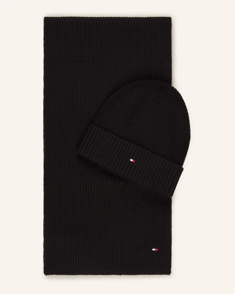 Tommy Hilfiger Set: Schal Und Mütze schwarz Schwarz