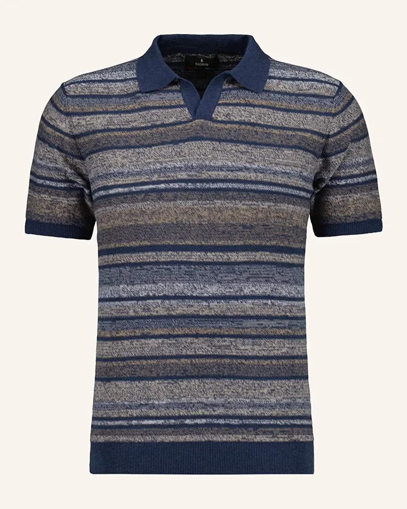 Ragman Strick-Poloshirt Dunkelblau