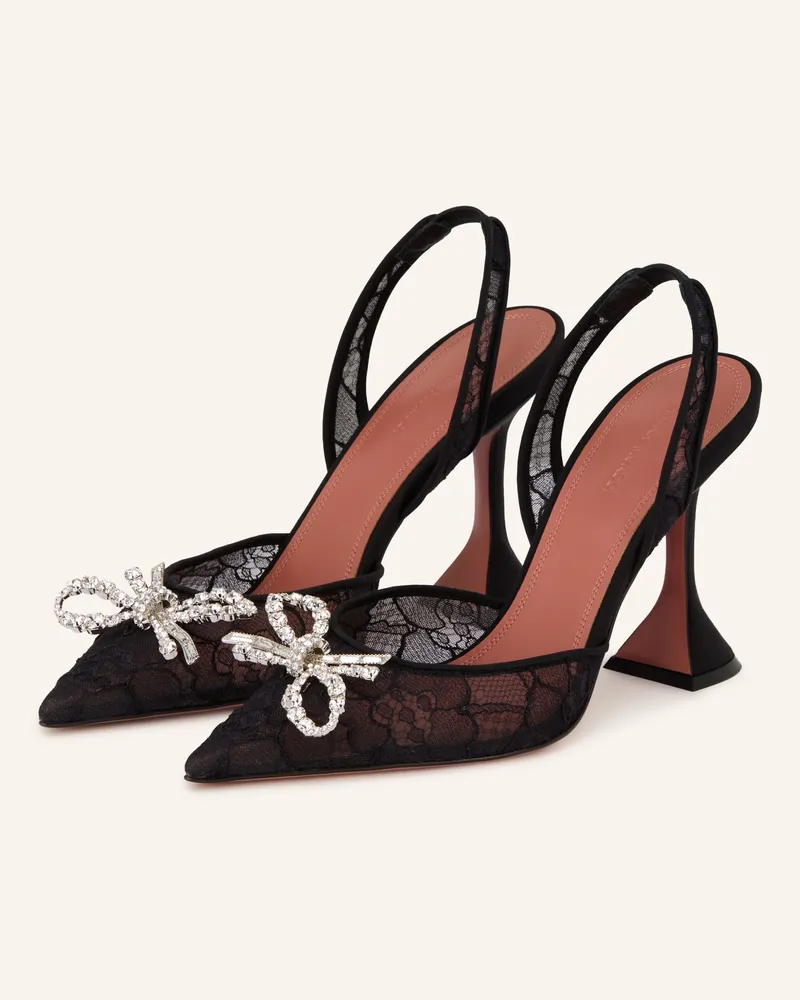 Amina Muaddi Slingpumps Rosie Lace 95 Mit Schmucksteinen schwarz Schwarz