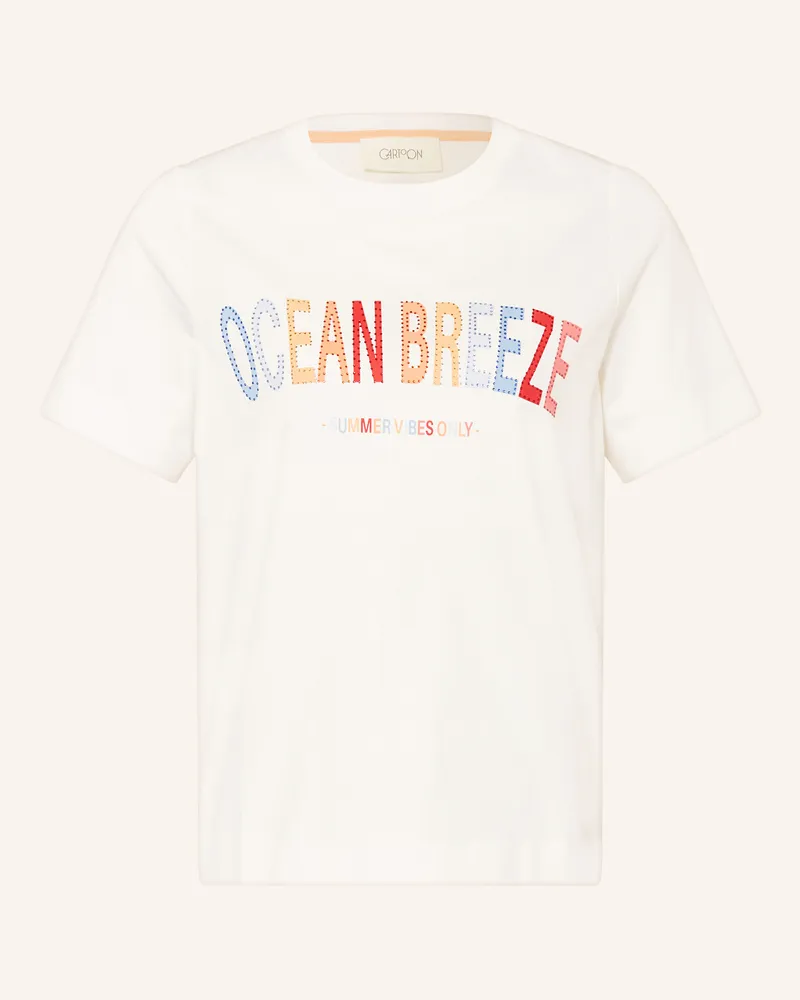 Cartoon T-Shirt mit Schmucksteinen Ecru