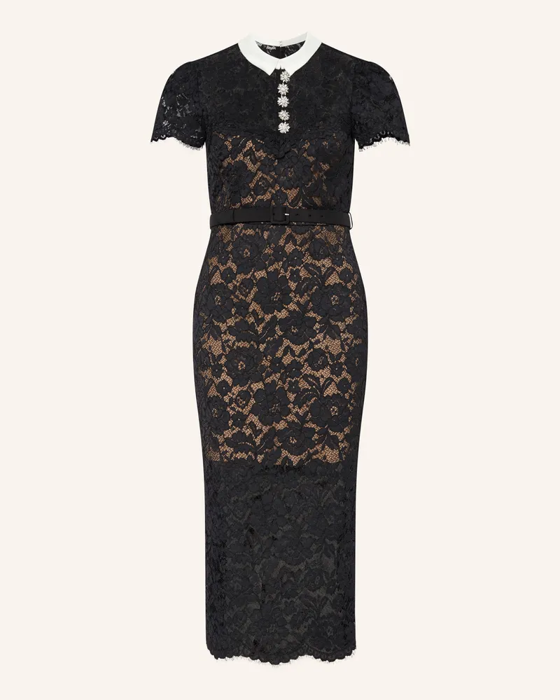 Self-Portrait Hemdblusenkleid Aus Spitze Mit Schmucksteinen schwarz Schwarz