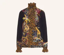 Seidenbluse Mit Abnehmbarer Schluppe Und Rüschen schwarz