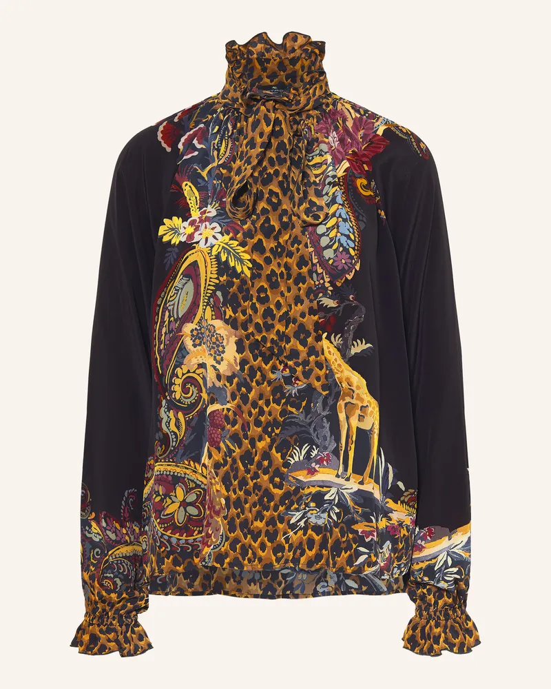 Etro Seidenbluse Mit Abnehmbarer Schluppe Und Rüschen schwarz Schwarz