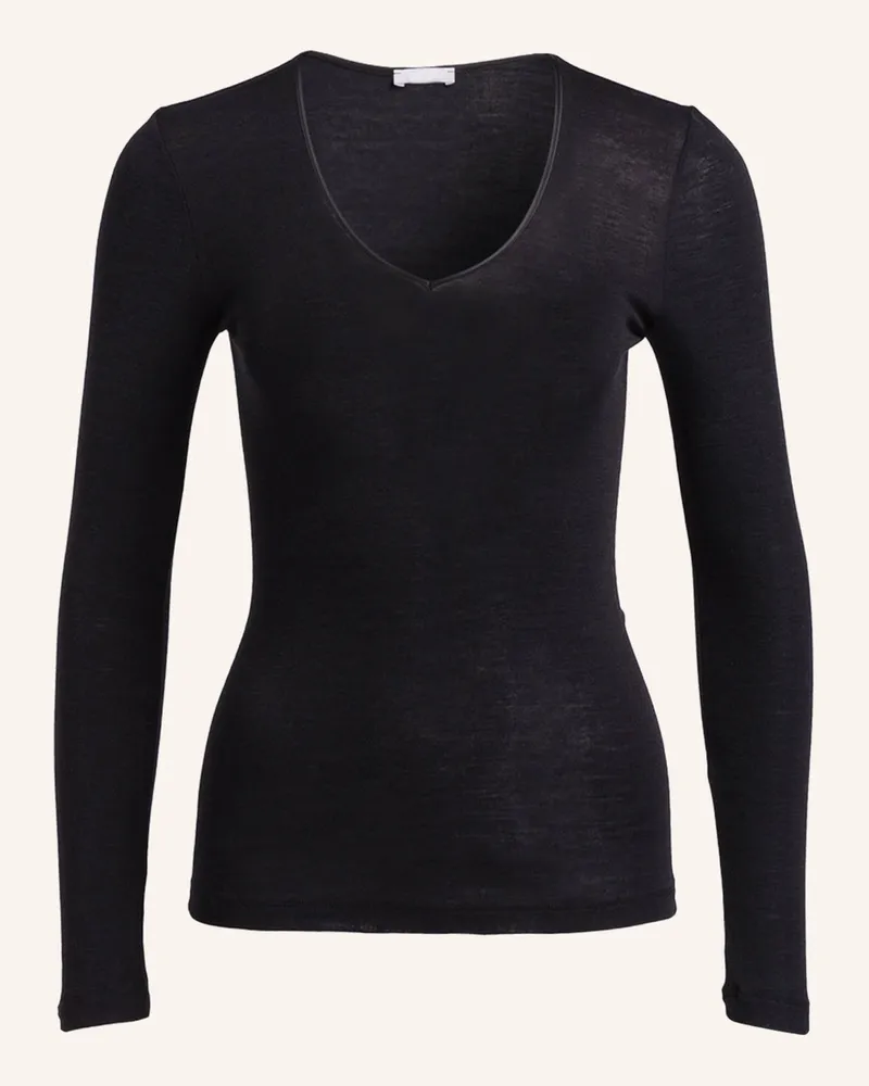 Hanro Longsleeve Woolen Silk Aus Merinowolle Mit Seide schwarz Schwarz