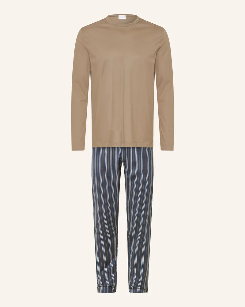 Mey Schlafanzug Serie Seriously Stripes beige Taupe