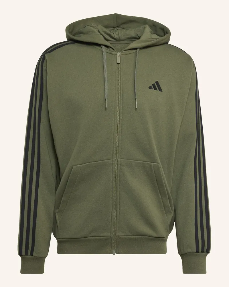 adidas Essentials 3-Streifen French Terry Kapuzenjacke gruen Schwarz