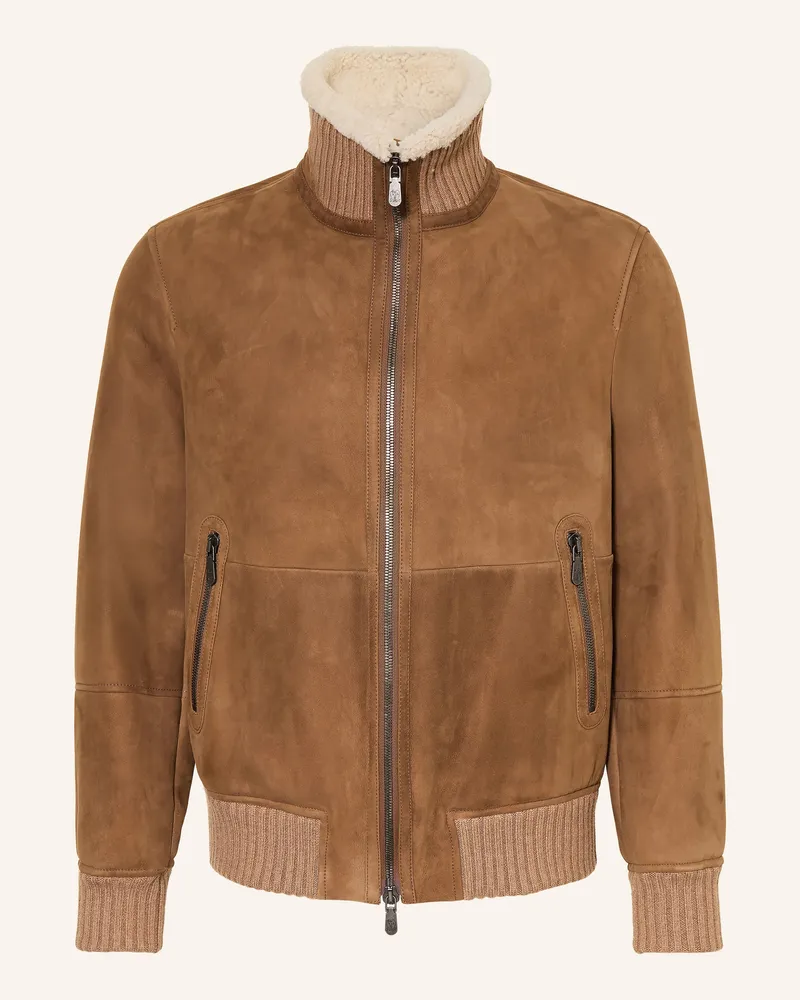 Brunello Cucinelli Lederjacke beige Cognac