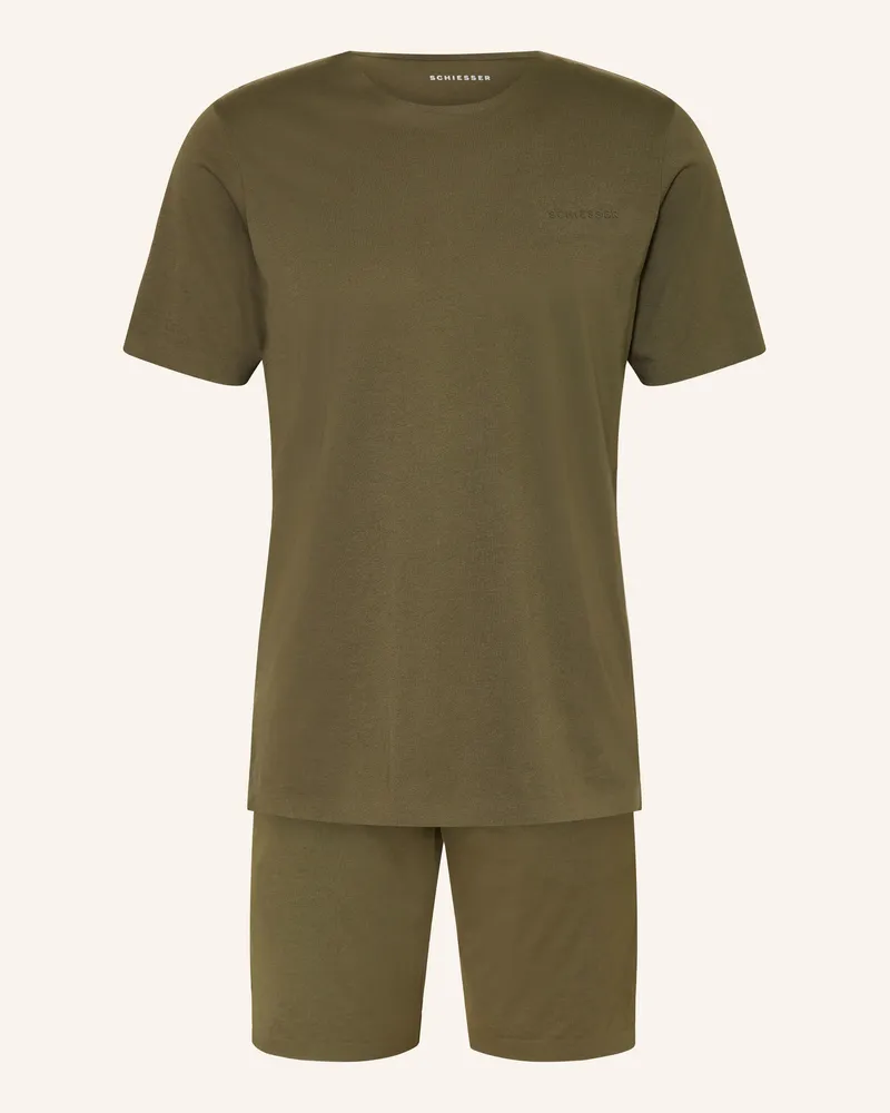 Schiesser Shorty-Schlafanzug Modern Bonded gruen Oliv