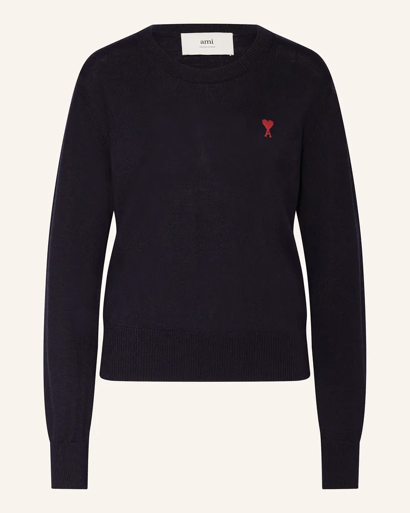 AMI Paris Pullover aus Merinowolle Dunkelblau
