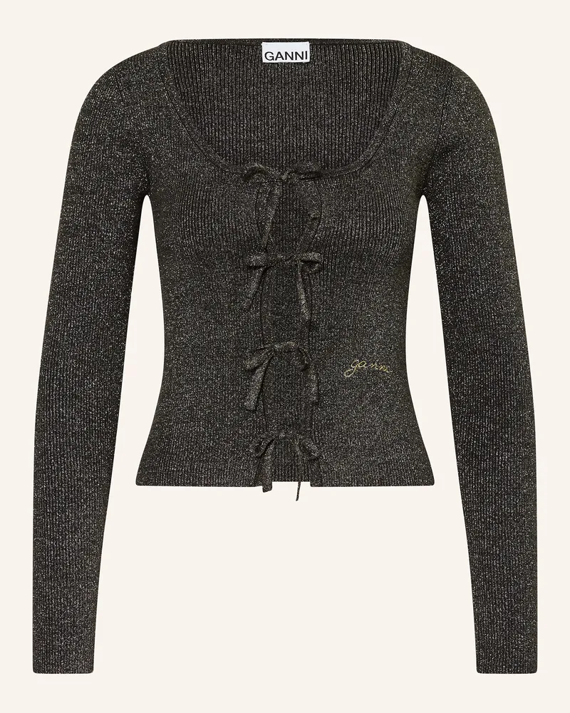 Ganni Strickjacke mit Glitzergarn Schwarz