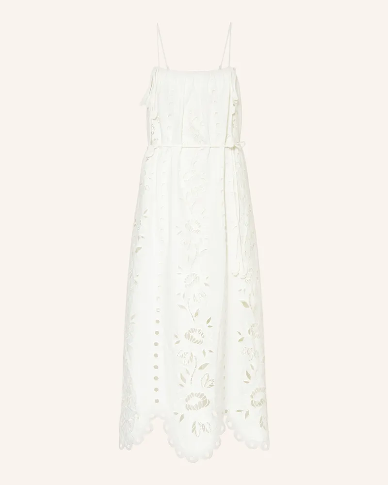 FARM Rio Kleid Mit Leinen Und Lochspitze weiss Weiss