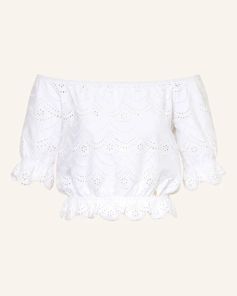 Guess Off-Shoulder-Bluse Aus Lochspitze weiss Creme