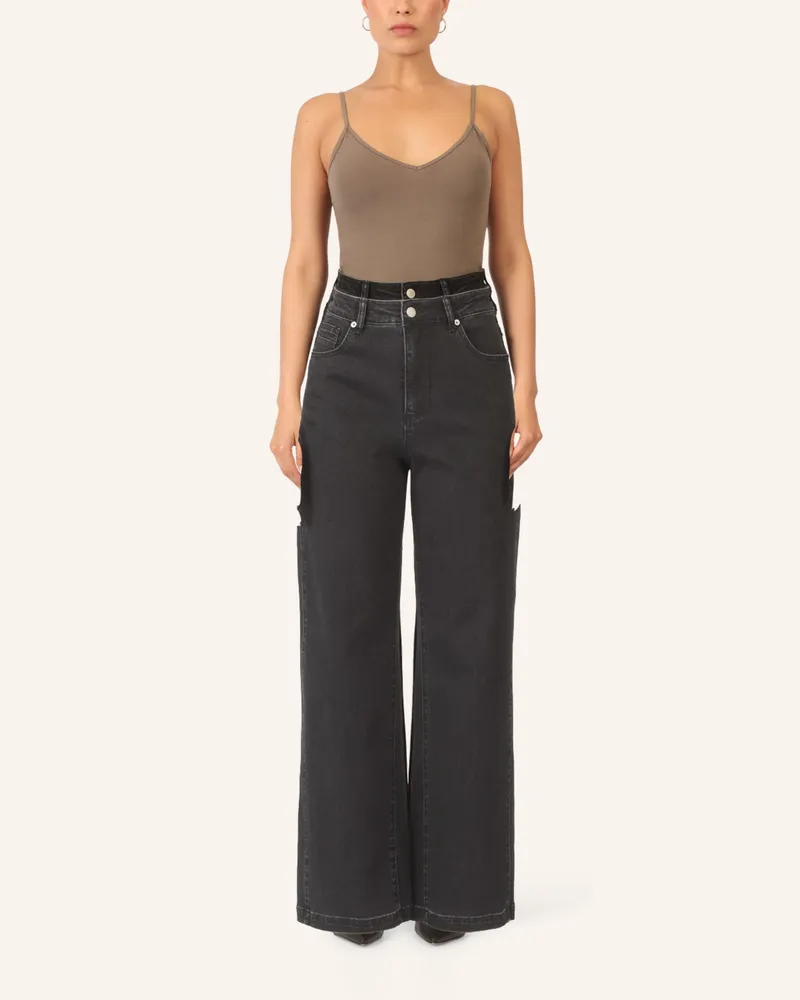Apart Weite Jeans mit Kristallsteinen Schwarz