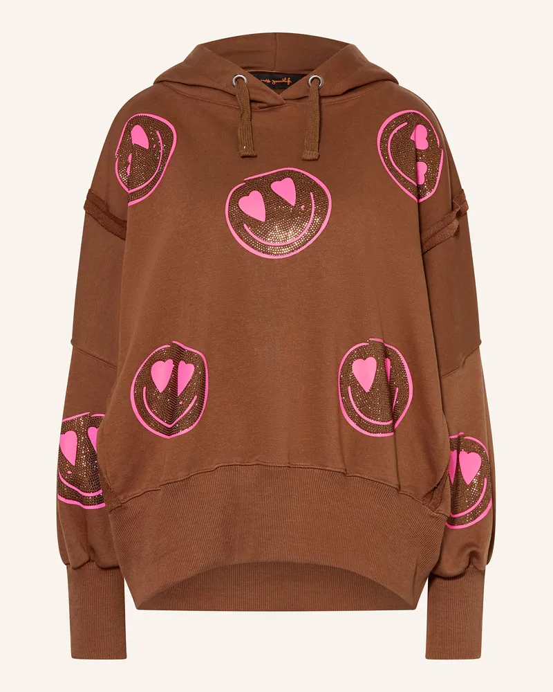 Miss Goodlife Oversized-Hoodie mit Schmucksteinen Braun