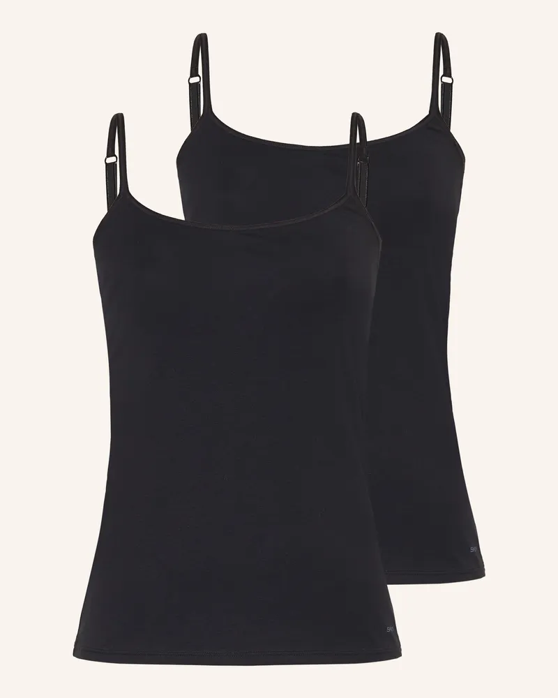 Skiny 2er-Pack Tops Cotton Stretch schwarz Schwarz