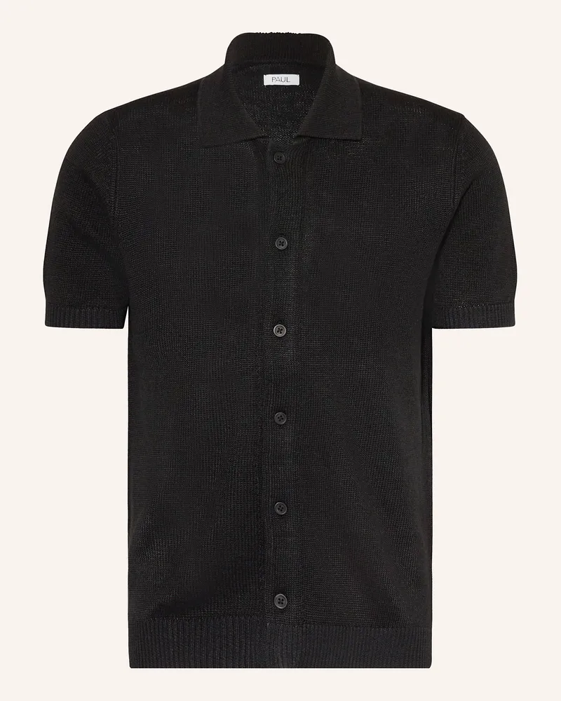 paul Strickhemd Comfort Fit aus Leinen Schwarz