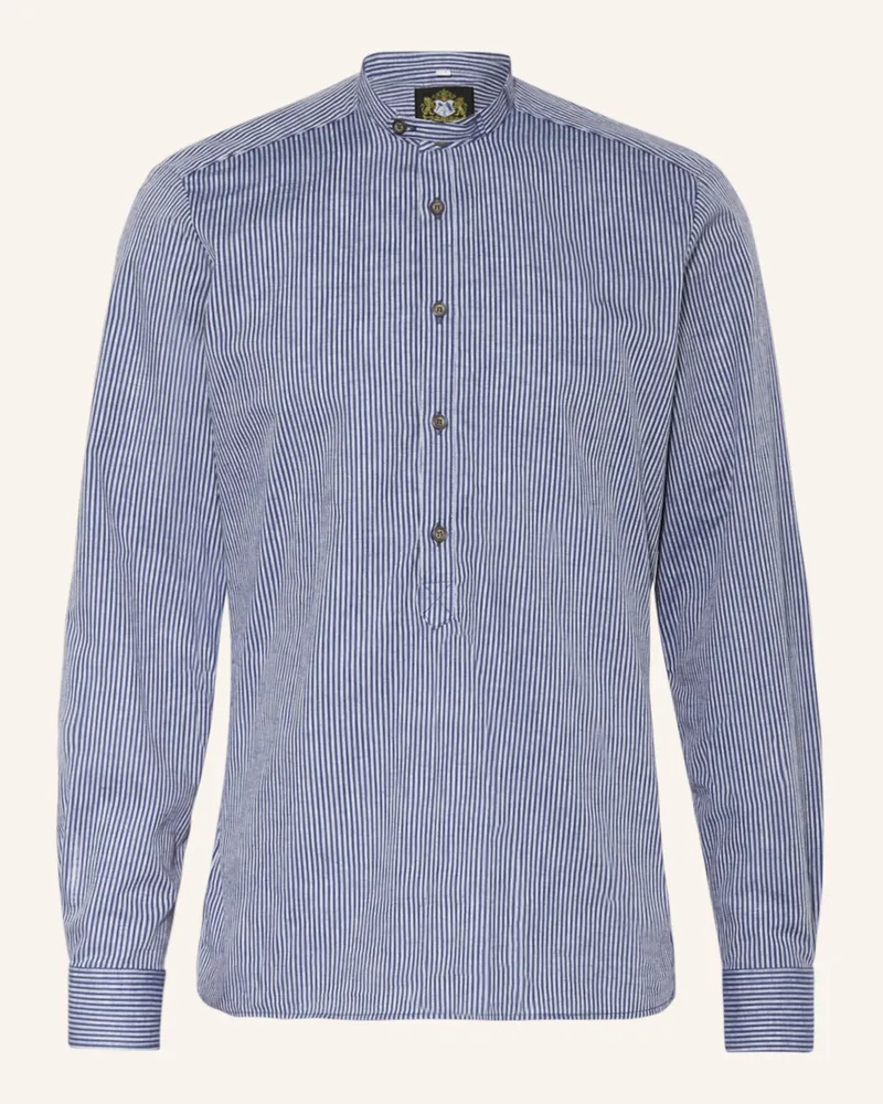 Hammerschmid Trachtenhemd Slim Fit mit Leinen und Stehkragen Blau