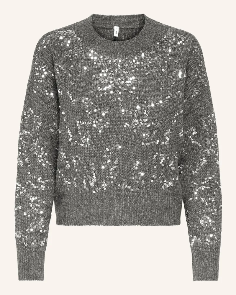 only Pullover mit Pailletten Dunkelgrau
