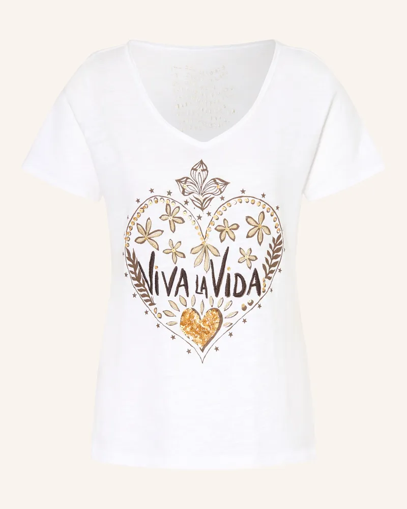 Grace T-Shirt Mit Pailletten weiss Ecru