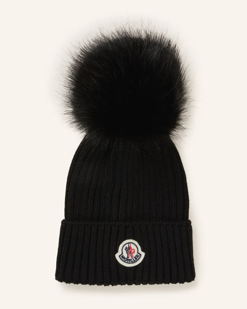 Moncler Mütze Mit Kunstpelzbommel schwarz Schwarz