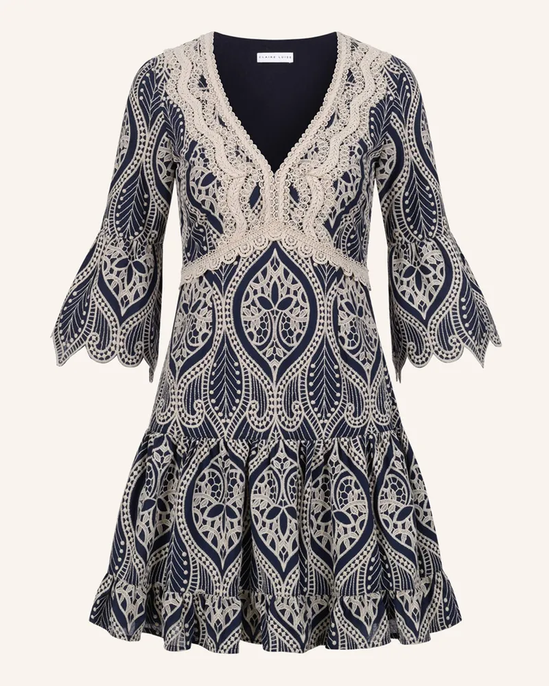 CLAIRE LUISE Kleid mit floraler Stickerei Blau