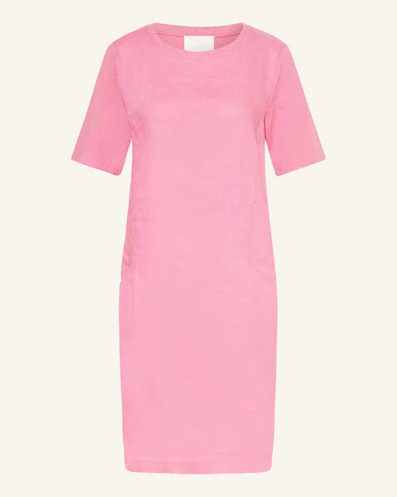 Oui  Kleid im Materialmix mit Leinen Pink