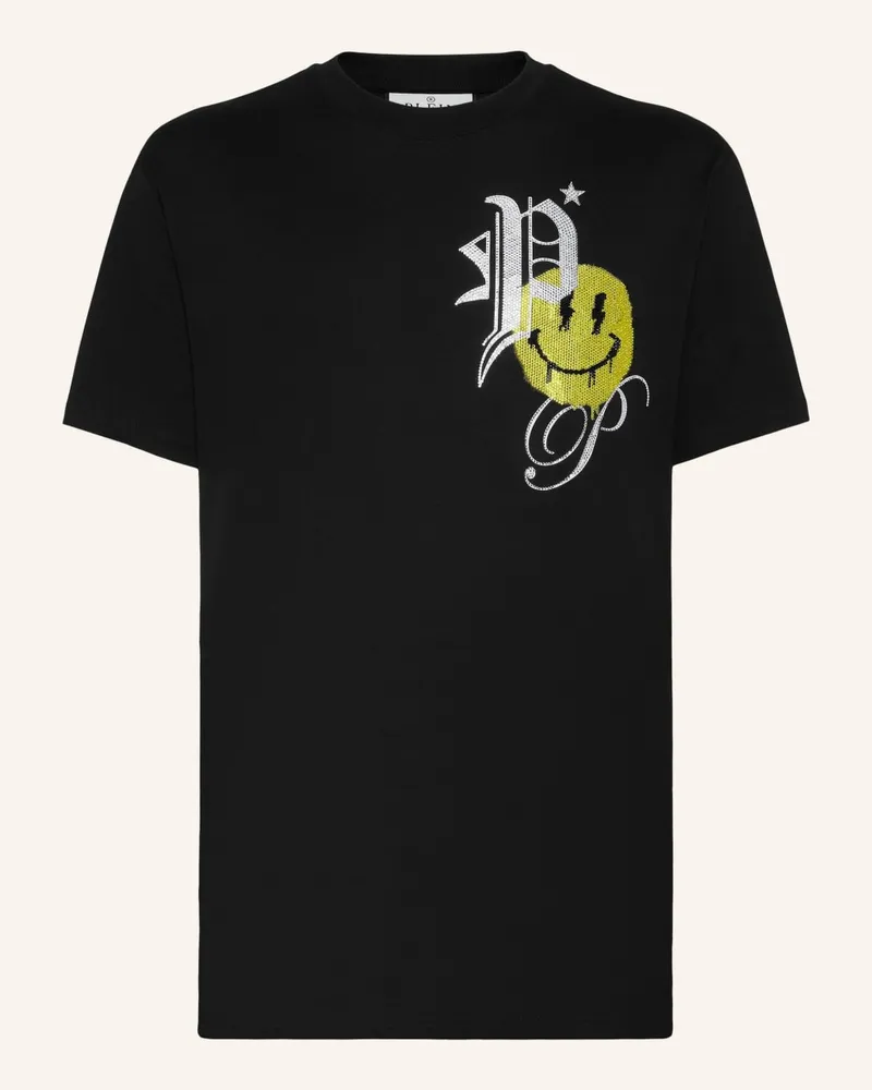 Philipp Plein T-Shirt SMILE mit Schmucksteinen Schwarz