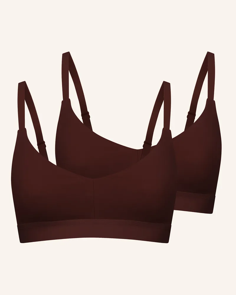 Ehrlich Textil 2er Pack Casual Cotton Bralette Mit Herausnehmbaren Pads Bügellos Aus Bio-Baumwolle - Verstellbare Träger braun Braun