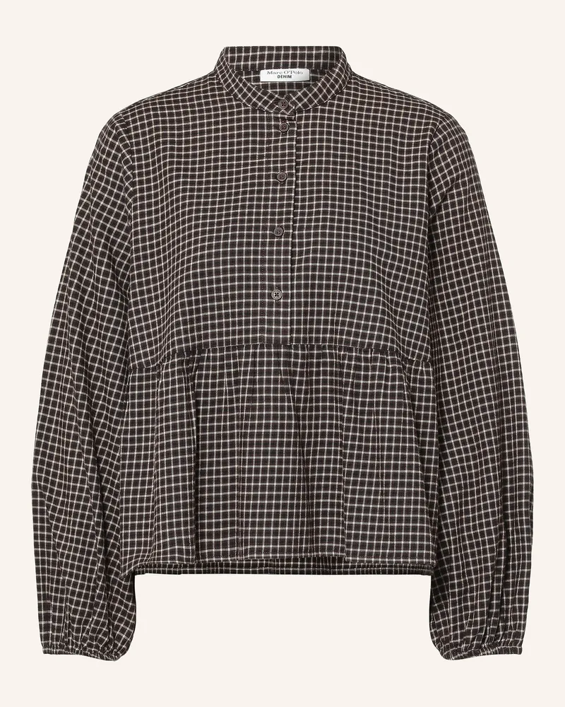 Marc O'Polo Blusenshirt Aus Flanell schwarz Hellbraun