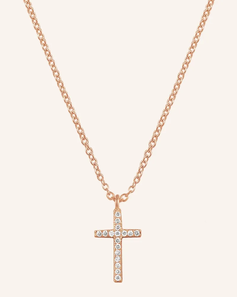 Leaf Halskette Kreuz Aus 18 Karat Roségold Mit Diamanten rosegold Roségold