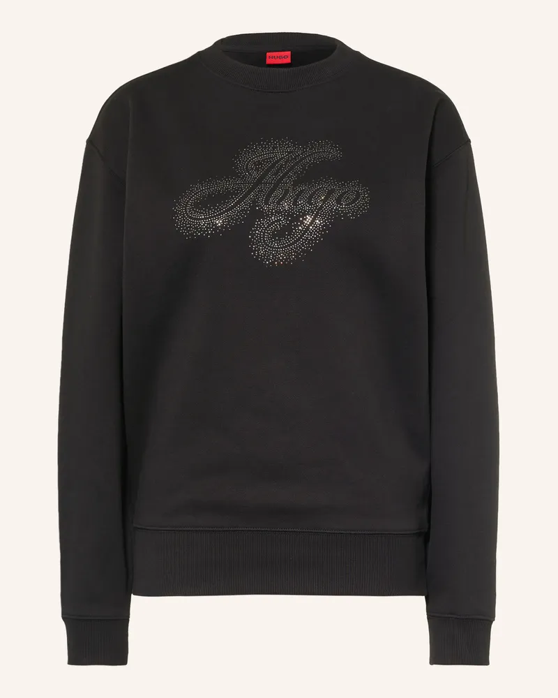 HUGO BOSS Sweatshirt Danicey Mit Schmucksteinen schwarz Schwarz