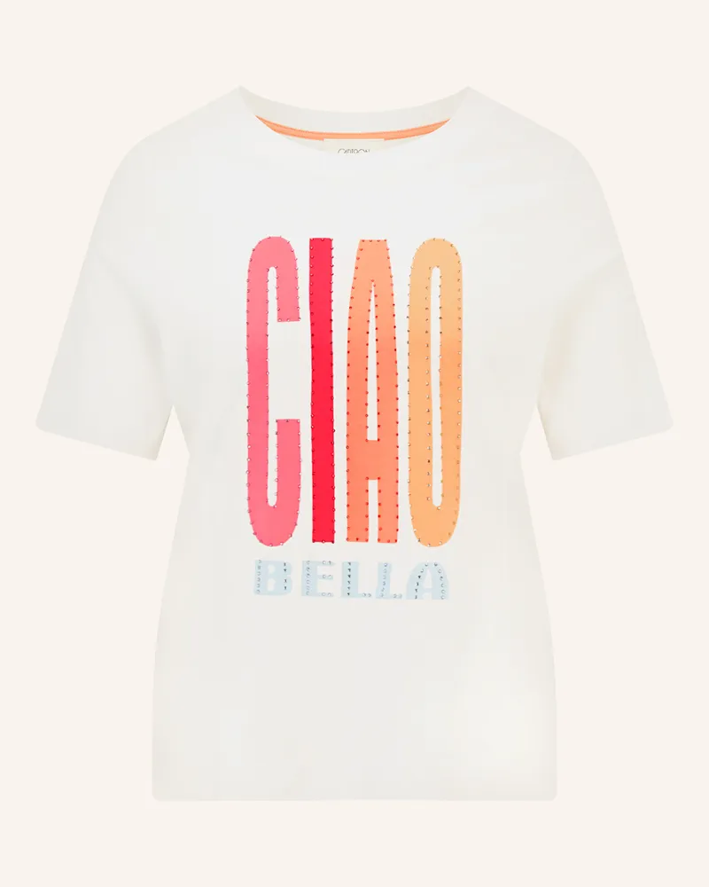Cartoon T-Shirt mit Schmucksteinen Creme