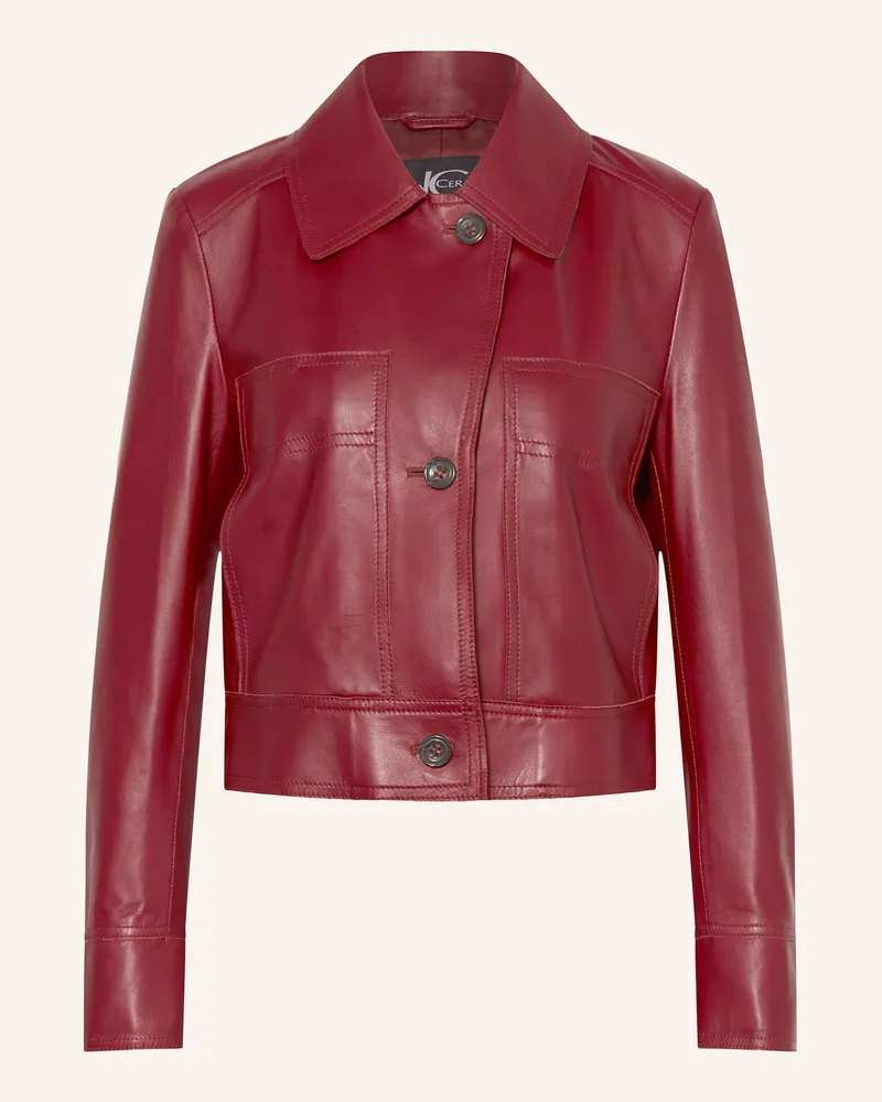 Luisa Cerano Lederjacke mit Blende Dunkelrot