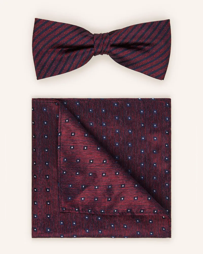 Monti Set: Fliege und Einstecktuch aus Seide Dunkelrot