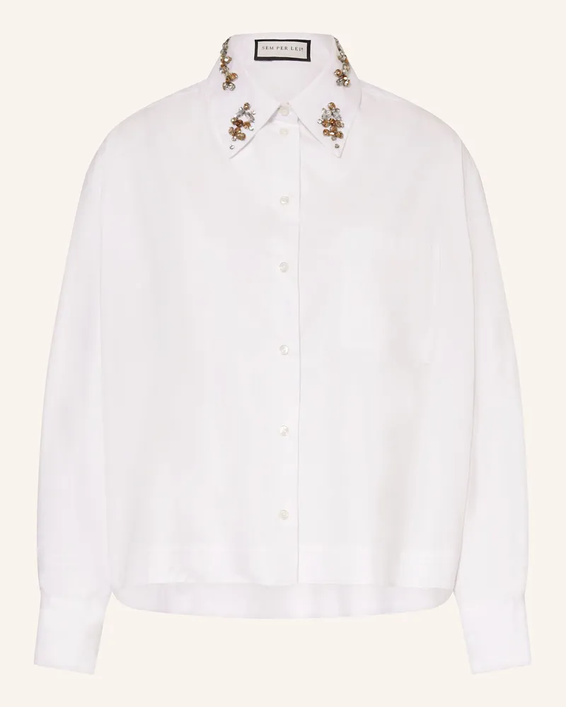 SEM PER LEI Hemdbluse mit Schmucksteinen Weiss