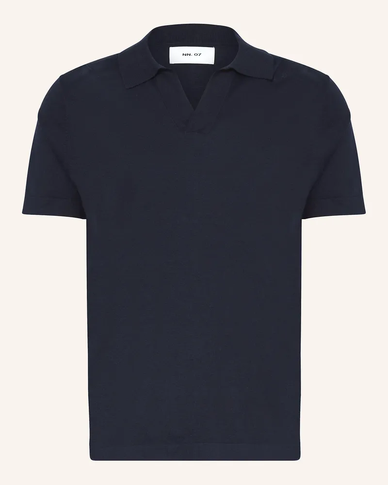 NN 07 Strick-Poloshirt Ryan Mit Leinen blau Dunkelblau