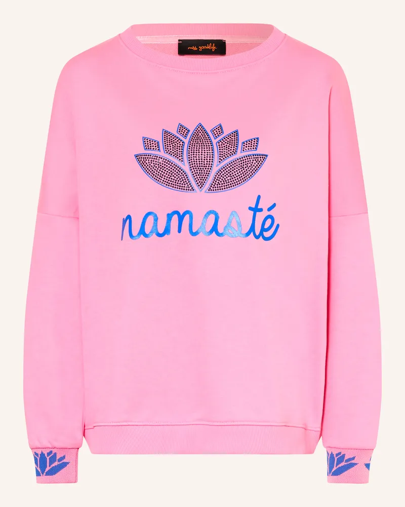 Miss Goodlife Sweatshirt Mit Schmucksteinen rosa Pink
