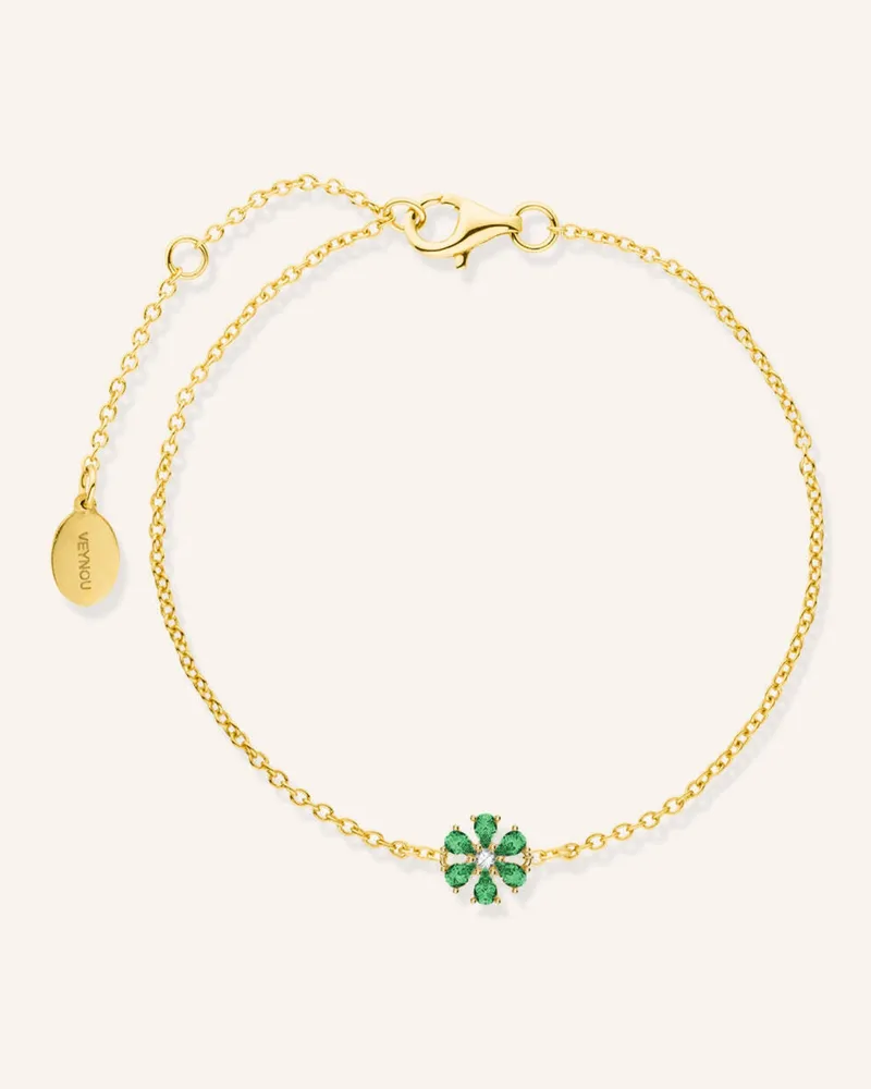VEYNOU Armband BLOOMING EDEN aus 14 Karat Gelbgold und 0,27ct. Lab-grown Smaragde und 0,03ct. Lab-grown Diamant Gold