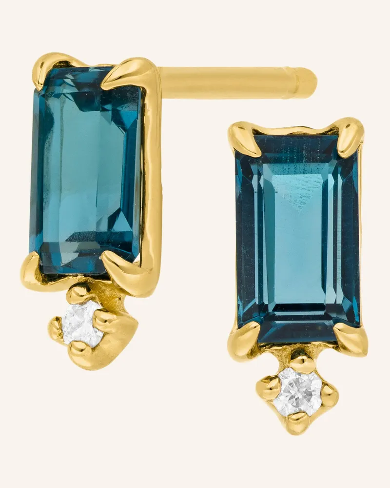 Leaf Ohrstecker LONDON BLUE TOPAZ aus 14 Karat Gelbgold Gold