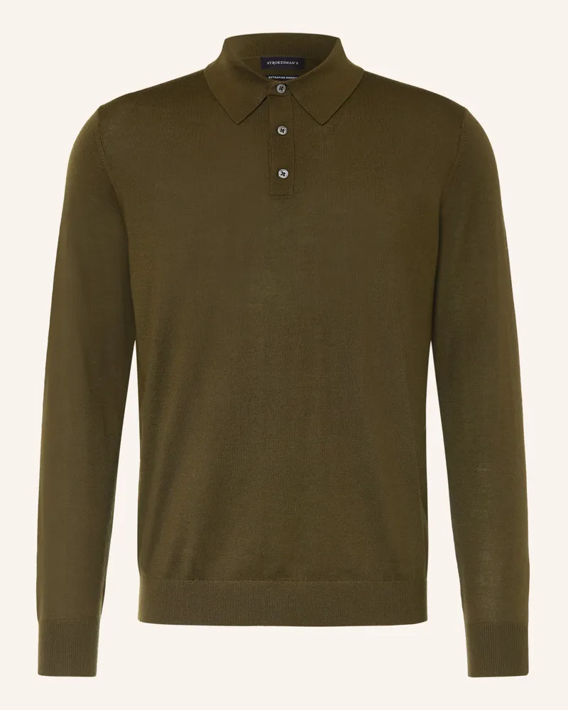 Strokesman's Strick-Poloshirt Aus Merinowolle gruen Oliv